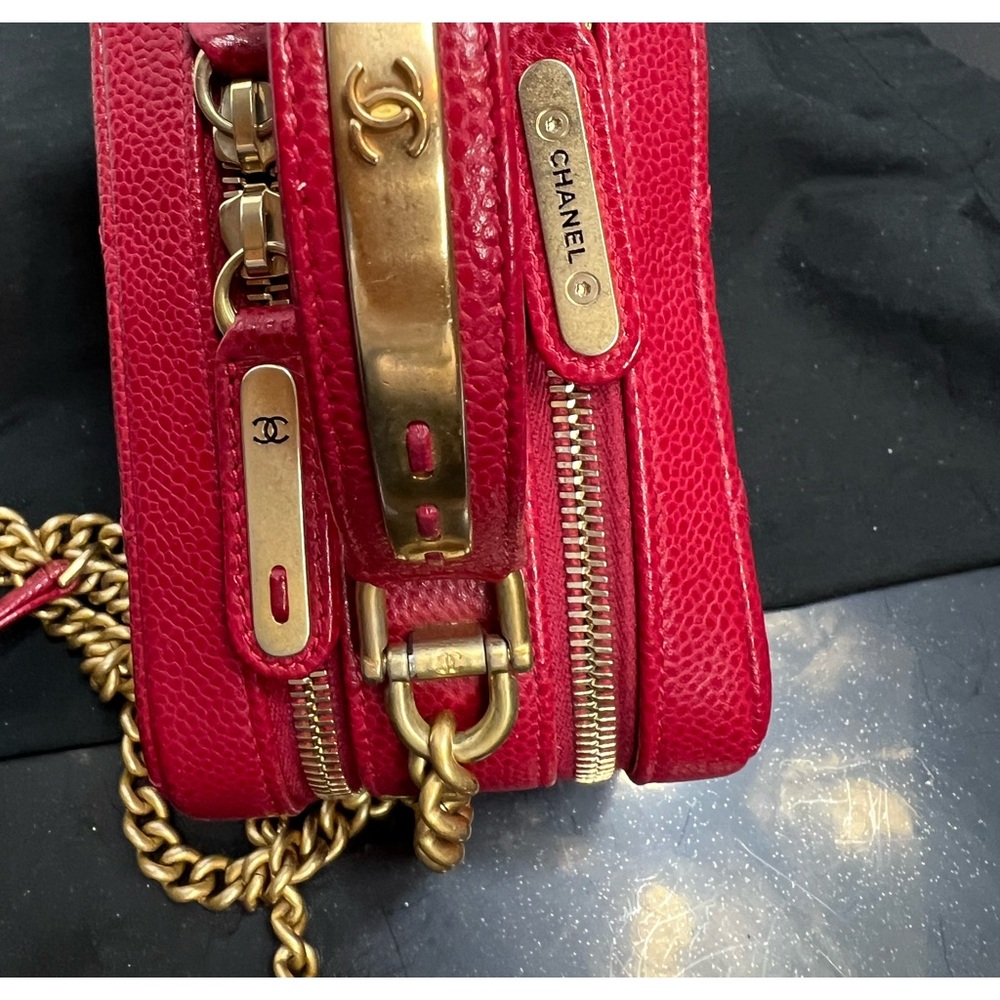 CHANEL RED CAVIAR Double Zip Top Handle Mini Bsg - Picture 9 of 15